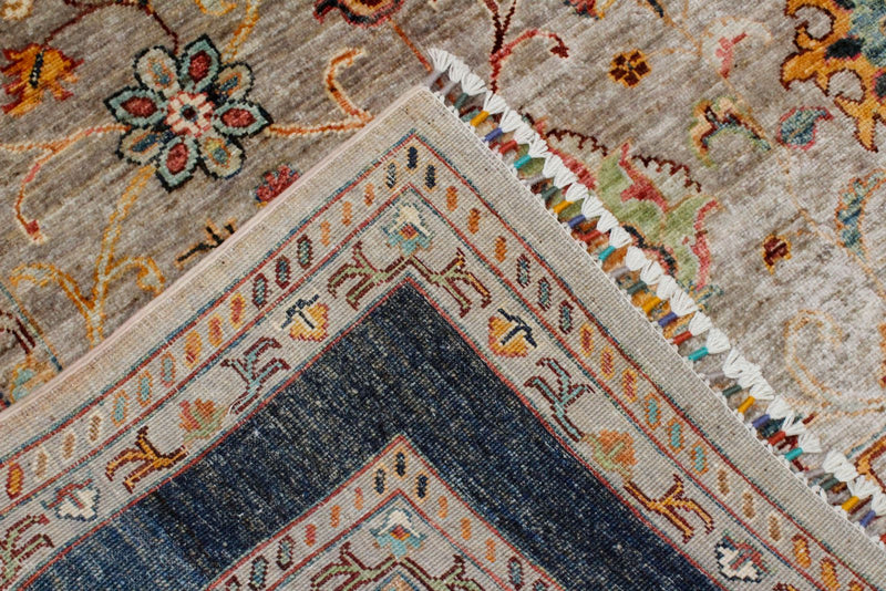 4x6 Gray and Multicolor Turkish Tribal Rug