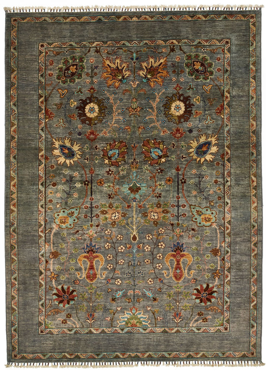 5x7 Gray and Multicolor Turkish Tribal Rug