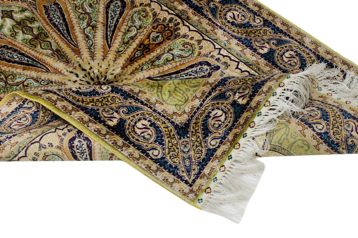 3x4 Green and Navy Turkish Silk Rug