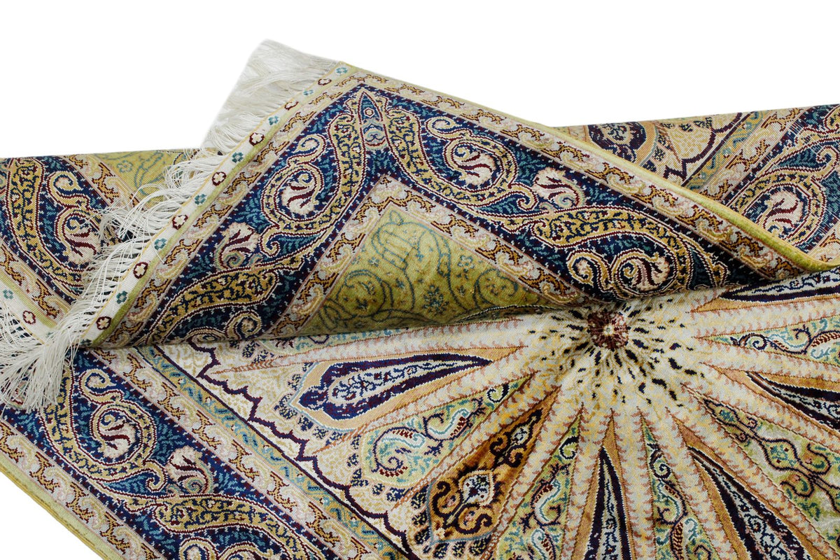 3x4 Green and Navy Turkish Silk Rug