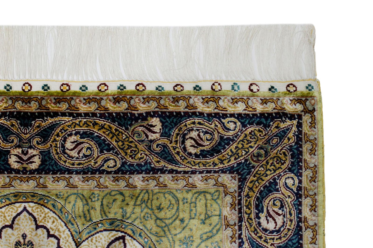 3x4 Green and Navy Turkish Silk Rug