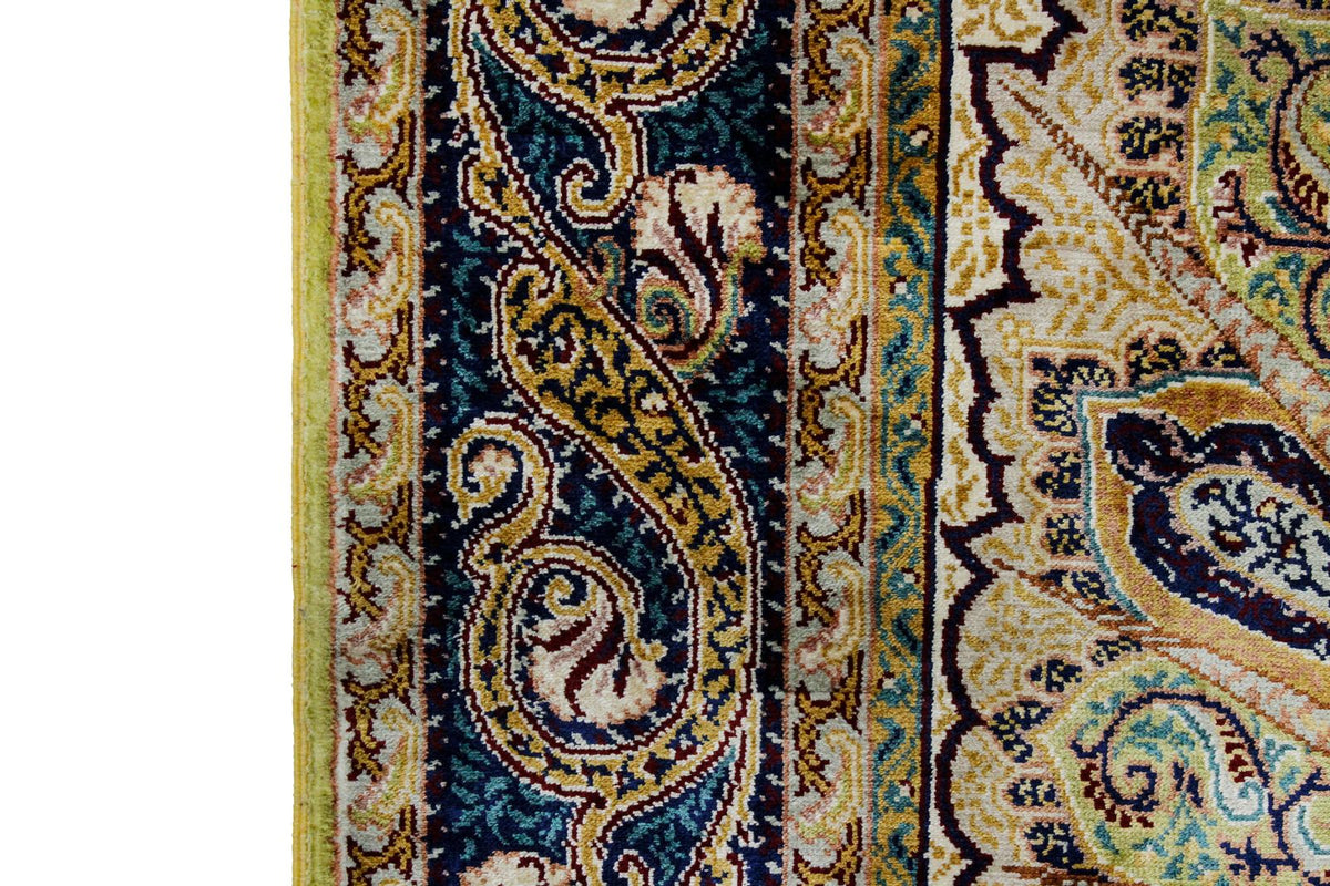 3x4 Green and Navy Turkish Silk Rug