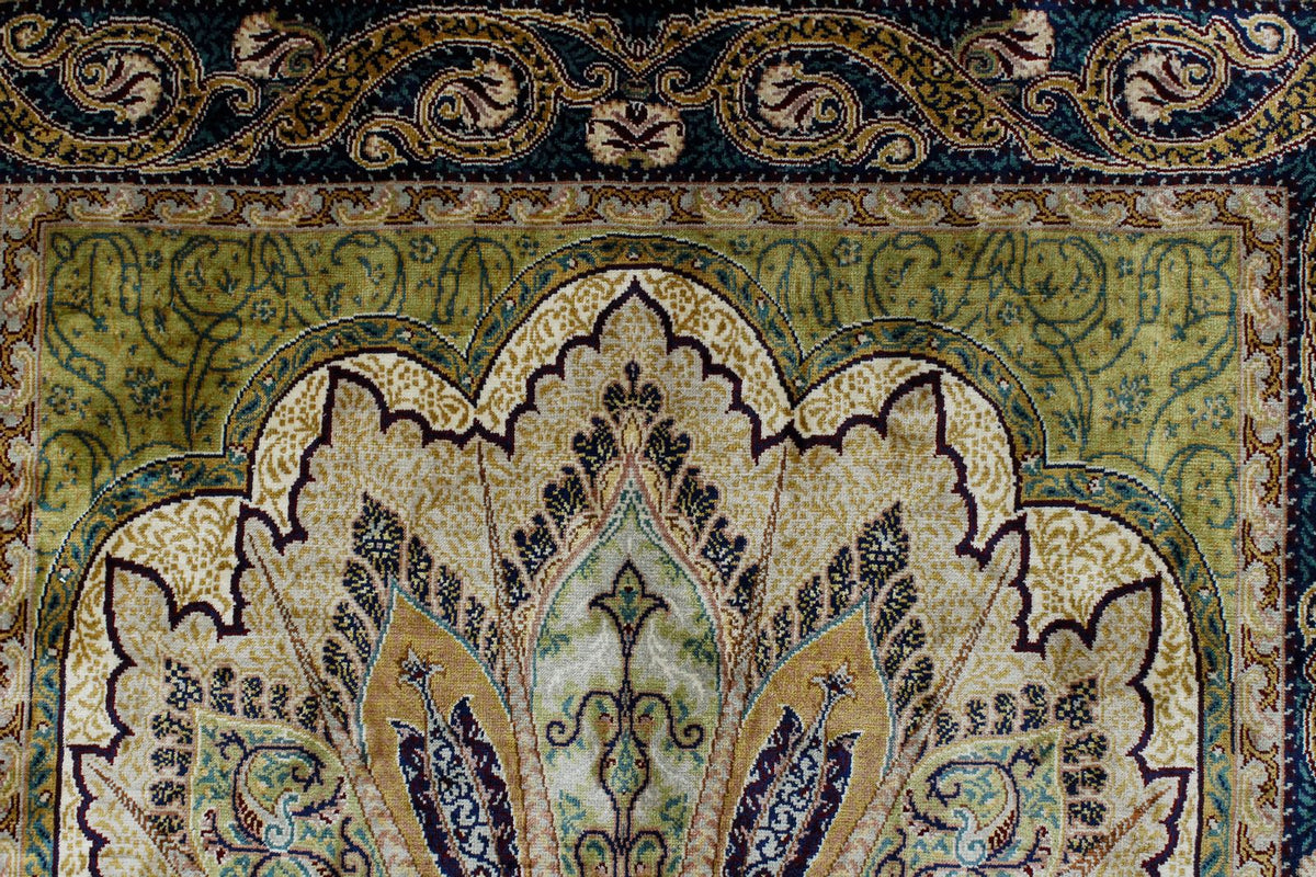 3x4 Green and Navy Turkish Silk Rug