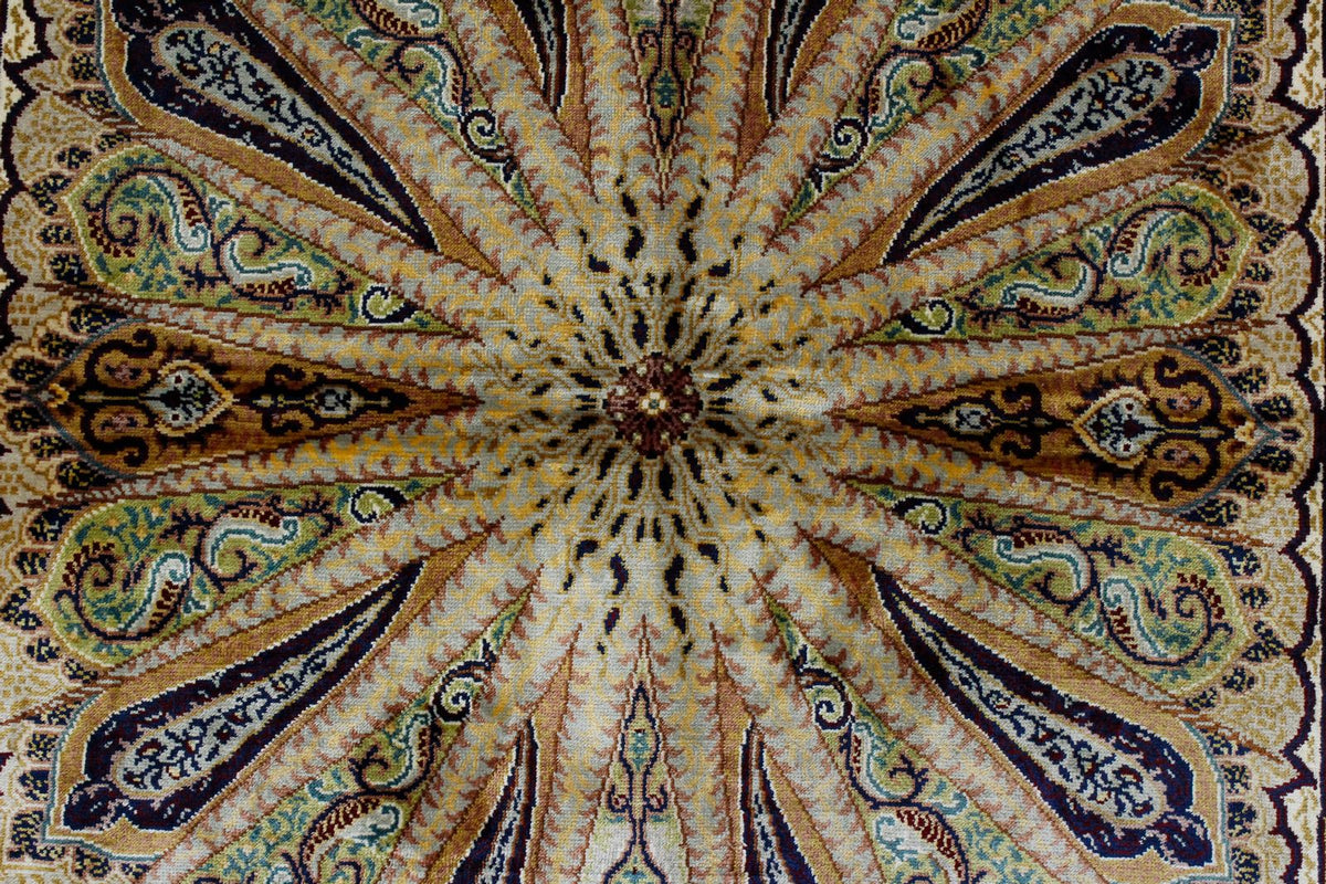3x4 Green and Navy Turkish Silk Rug