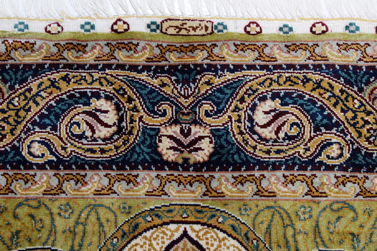 3x4 Green and Navy Turkish Silk Rug