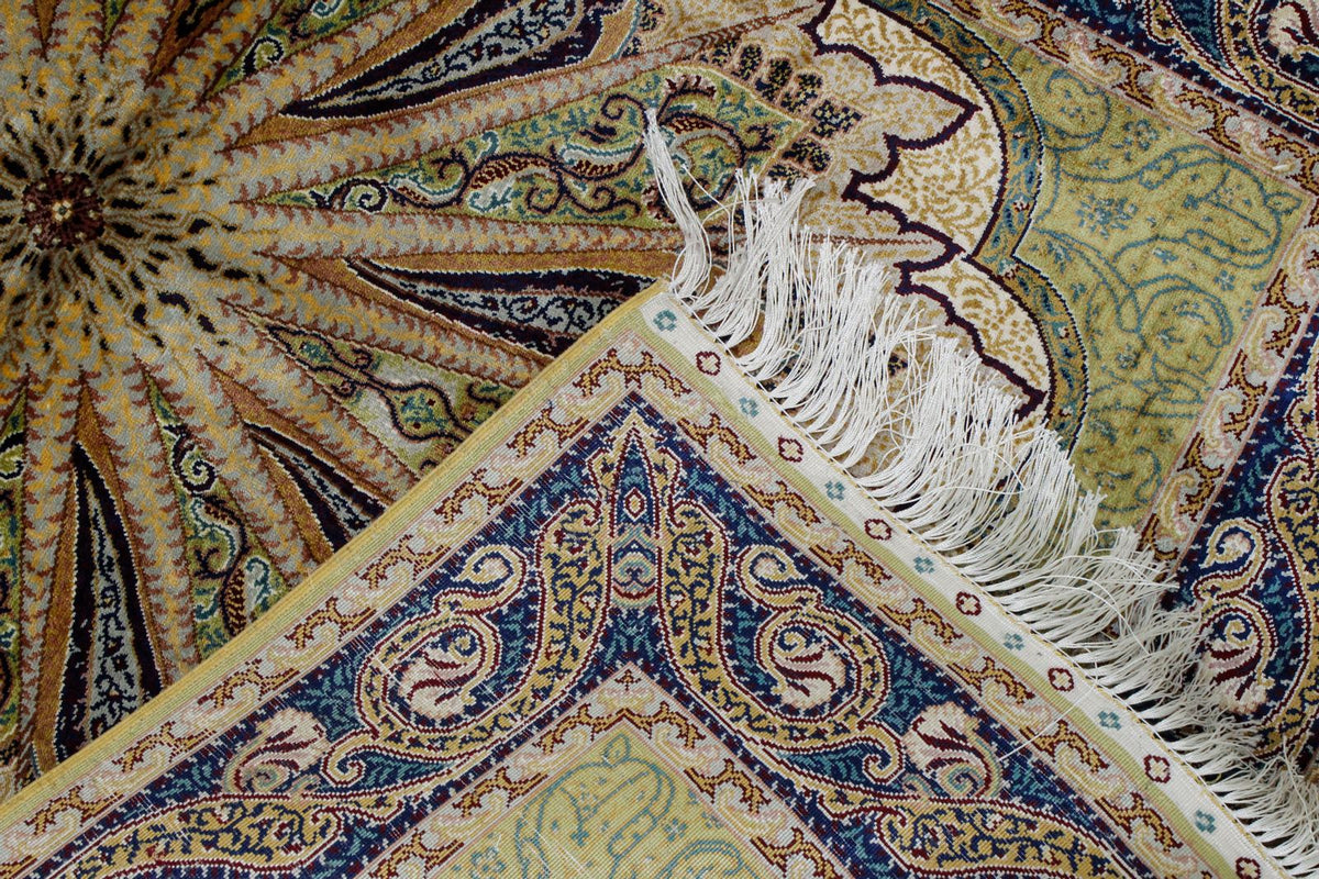 3x4 Green and Navy Turkish Silk Rug