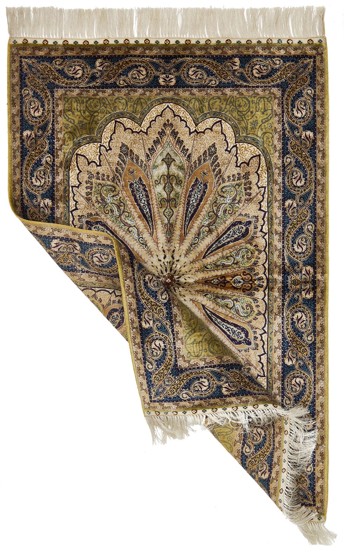 3x4 Green and Navy Turkish Silk Rug