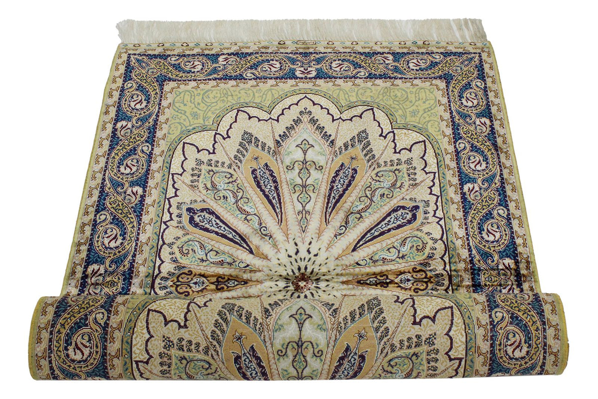 3x4 Green and Navy Turkish Silk Rug