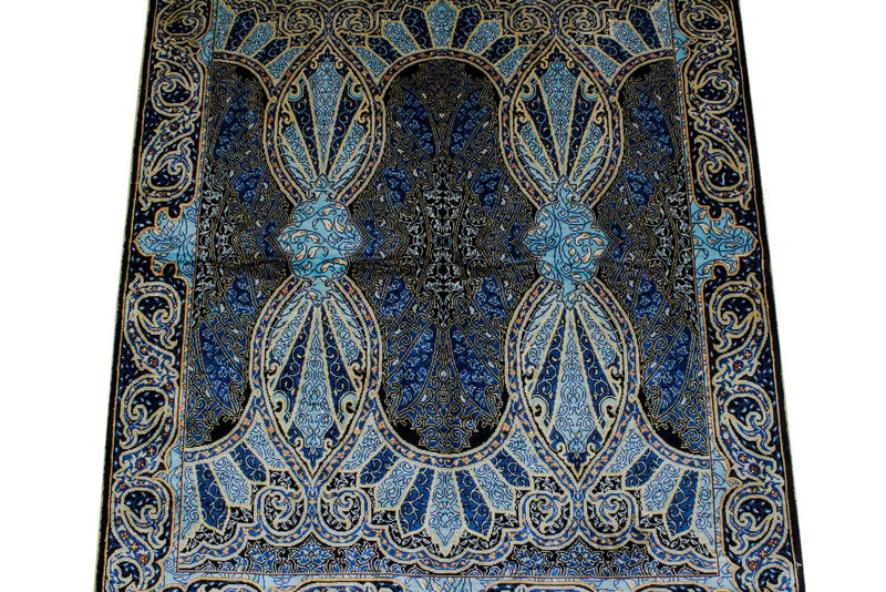 3x4 Black and Blue Turkish Silk Rug