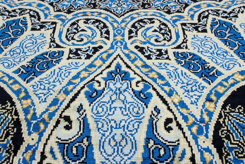 3x4 Black and Blue Turkish Silk Rug