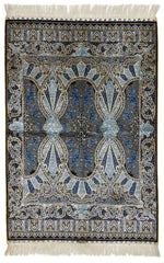 3x4 Black and Blue Turkish Silk Rug