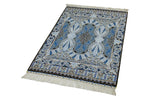 3x4 Black and Blue Turkish Silk Rug