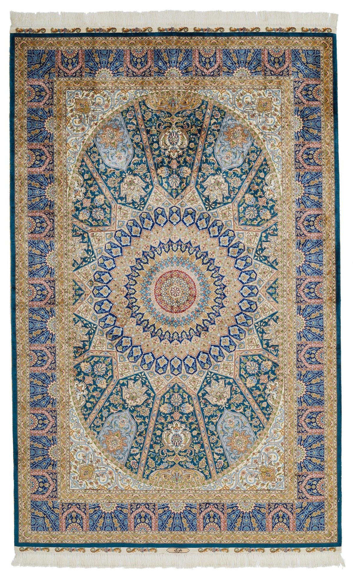 5x8 Green and Blue Turkish Silk Rug
