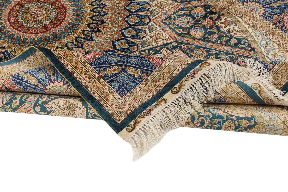 5x8 Green and Blue Turkish Silk Rug