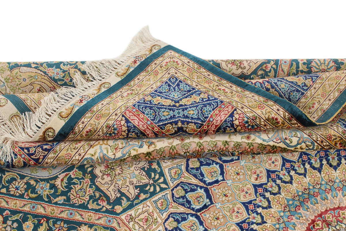 5x8 Green and Blue Turkish Silk Rug