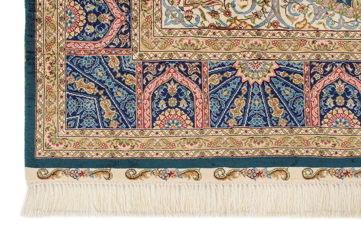 5x8 Green and Blue Turkish Silk Rug