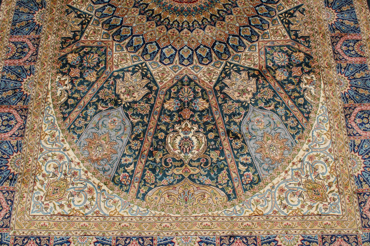 5x8 Green and Blue Turkish Silk Rug