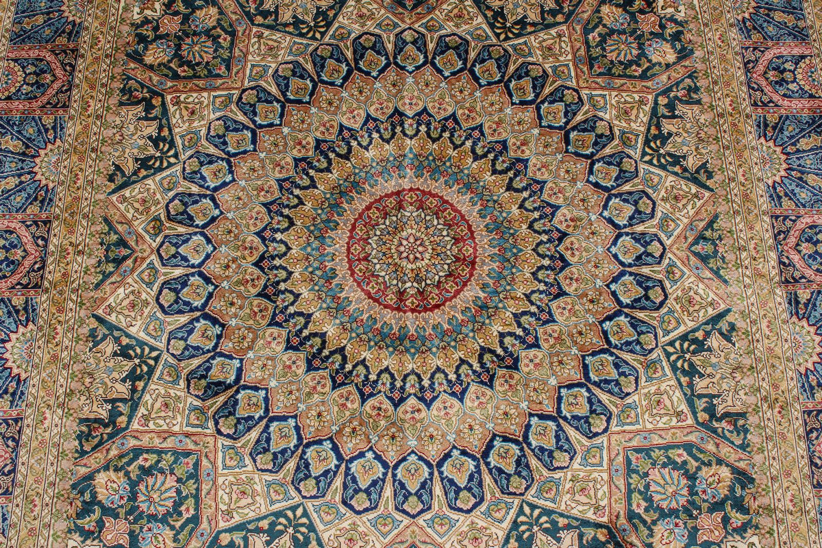 5x8 Green and Blue Turkish Silk Rug