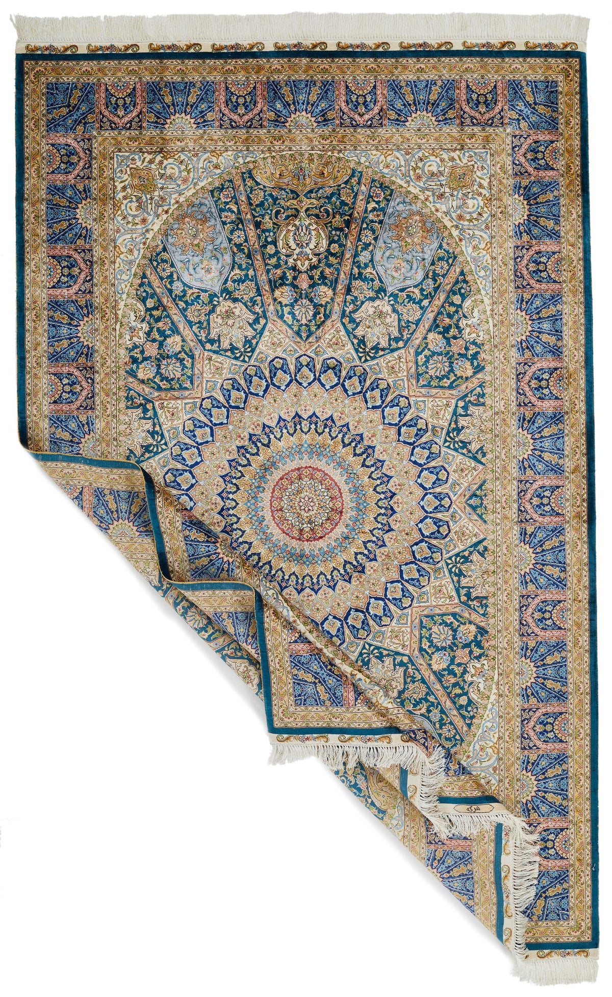 5x8 Green and Blue Turkish Silk Rug