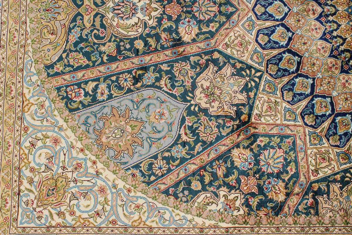 5x8 Green and Blue Turkish Silk Rug
