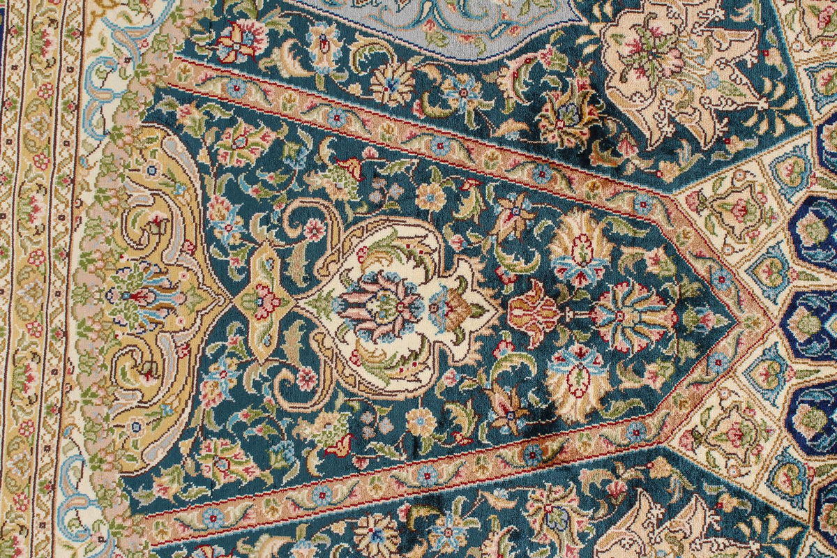 5x8 Green and Blue Turkish Silk Rug