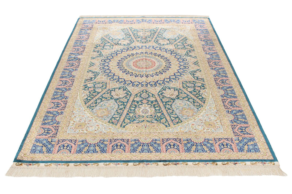 5x8 Green and Blue Turkish Silk Rug