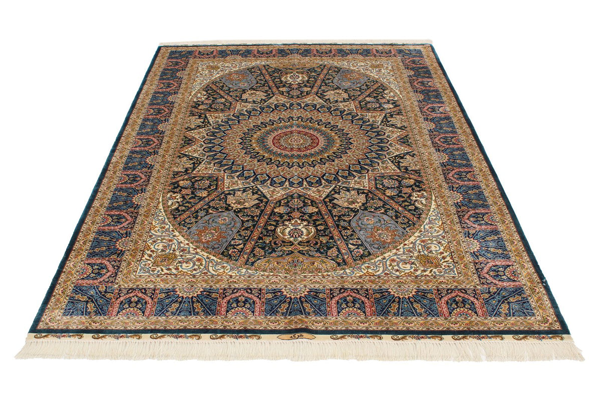 5x8 Green and Blue Turkish Silk Rug