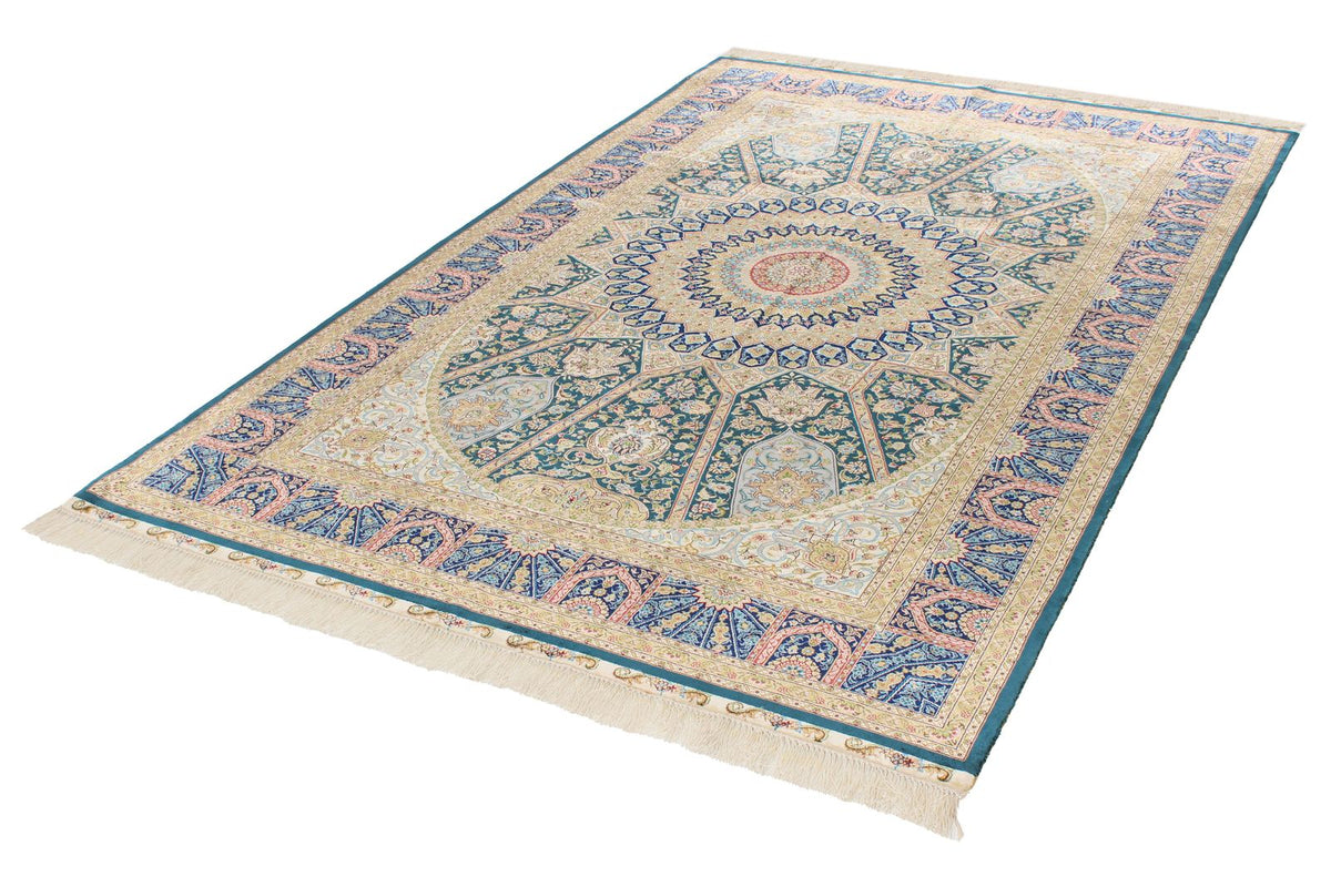 5x8 Green and Blue Turkish Silk Rug