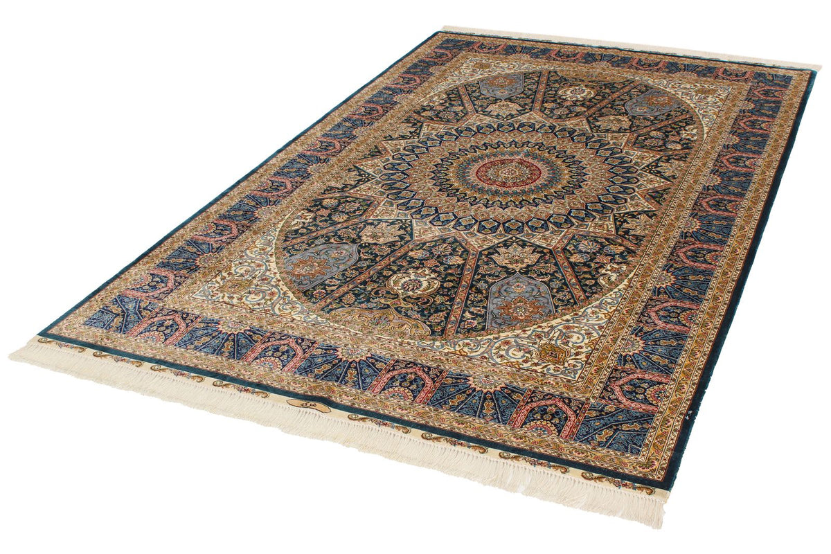 5x8 Green and Blue Turkish Silk Rug