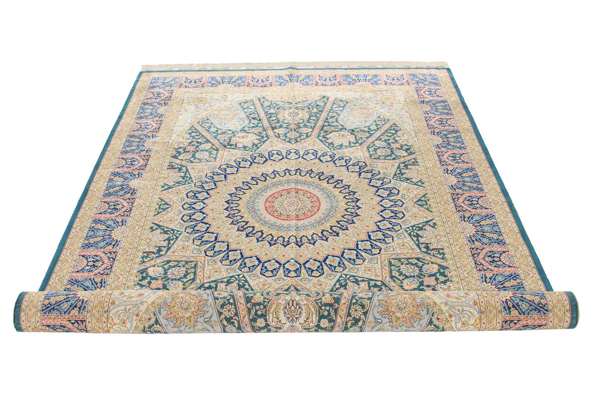 5x8 Green and Blue Turkish Silk Rug