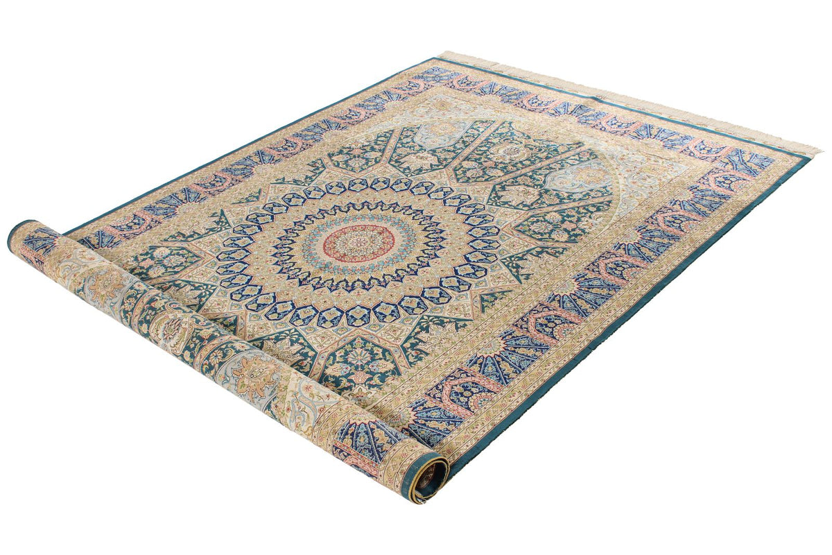5x8 Green and Blue Turkish Silk Rug