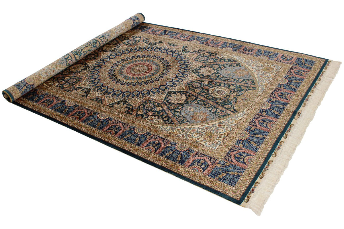 5x8 Green and Blue Turkish Silk Rug