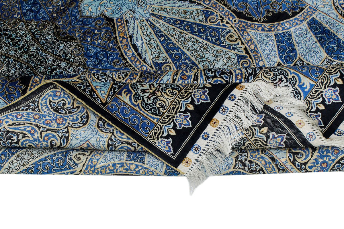 5x7 Black and Blue Turkish Silk Rug