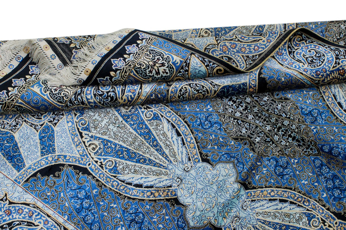 5x7 Black and Blue Turkish Silk Rug