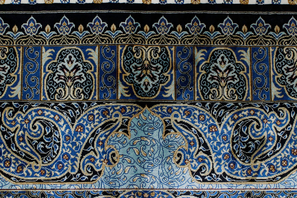5x7 Black and Blue Turkish Silk Rug