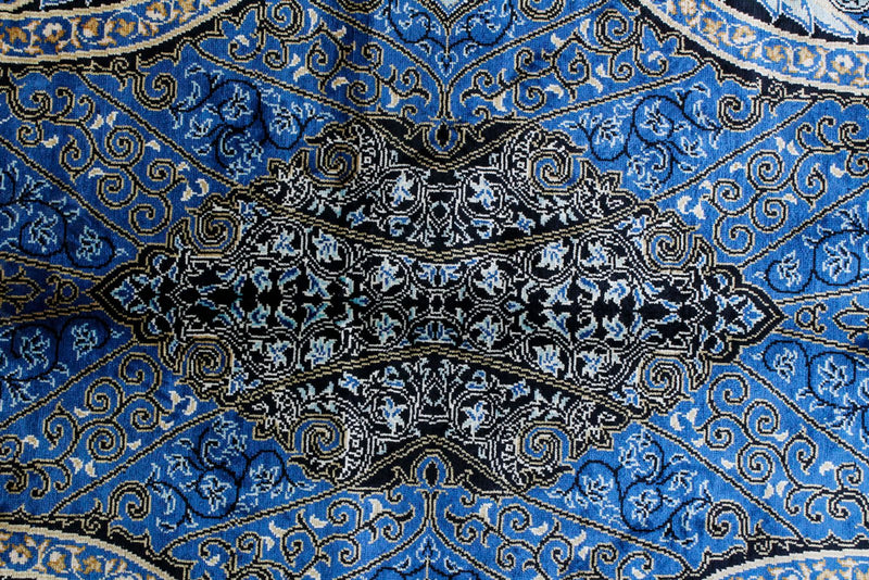 5x7 Black and Blue Turkish Silk Rug