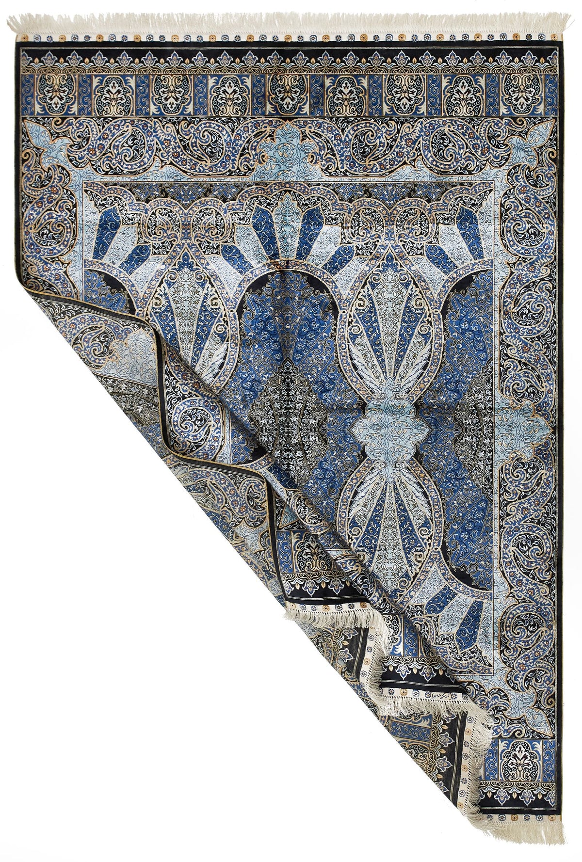 5x7 Black and Blue Turkish Silk Rug
