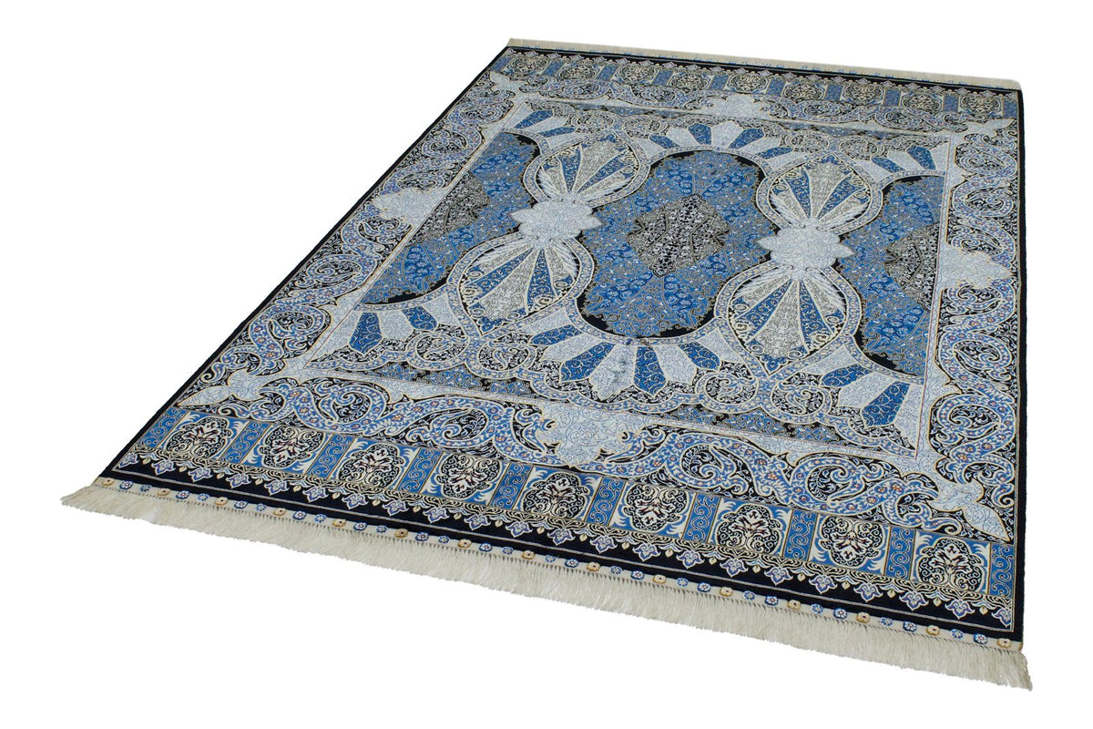 5x7 Black and Blue Turkish Silk Rug