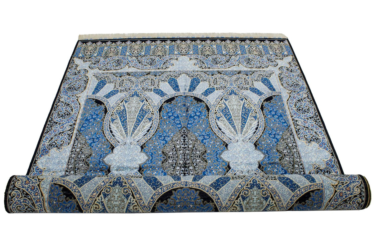 5x7 Black and Blue Turkish Silk Rug