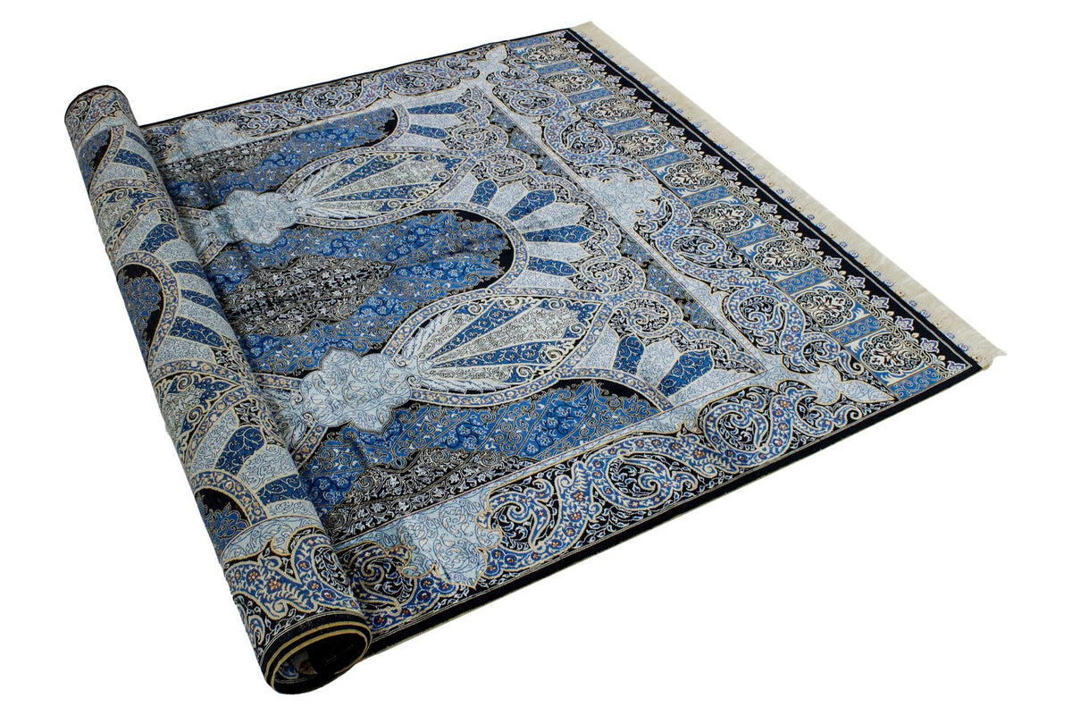 5x7 Black and Blue Turkish Silk Rug
