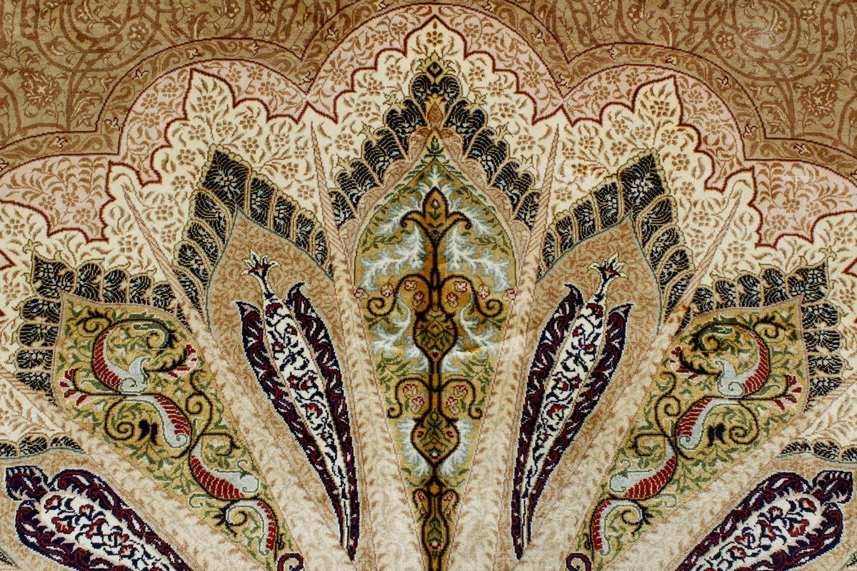 5x7 Ivory and Blue Turkish Silk Rug