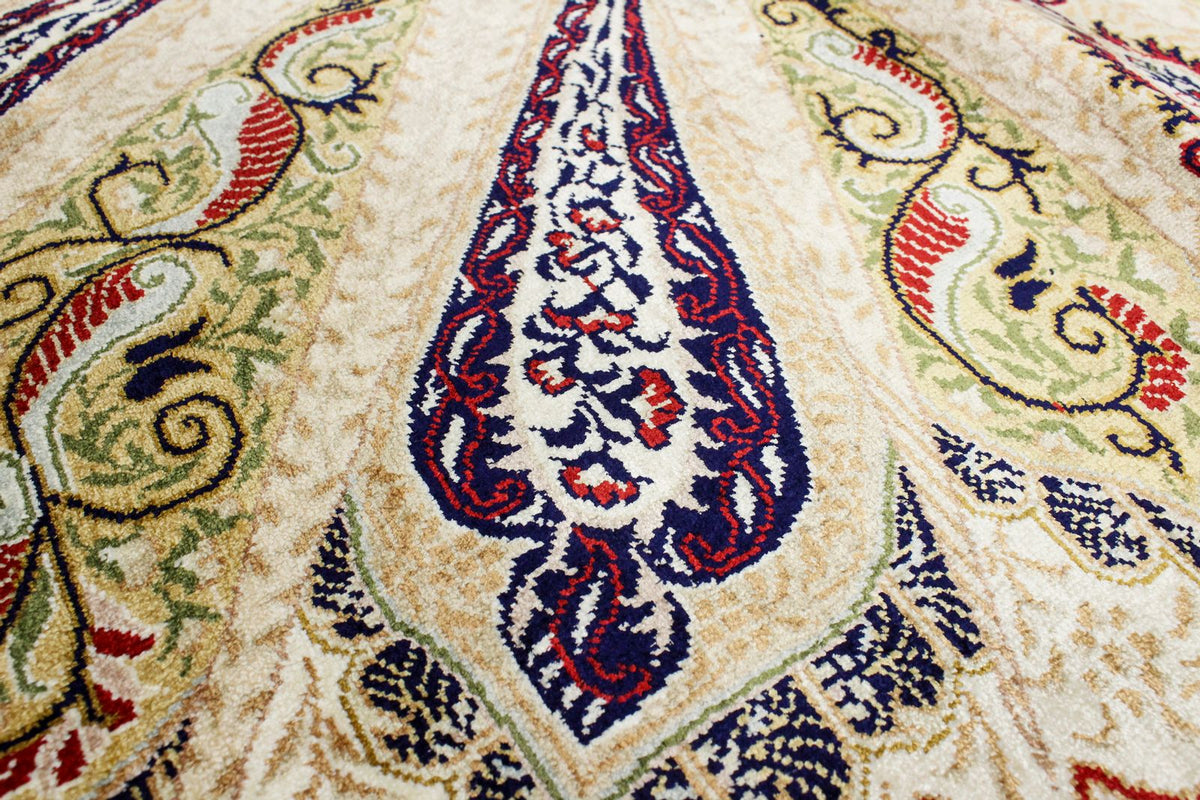 5x7 Ivory and Blue Turkish Silk Rug