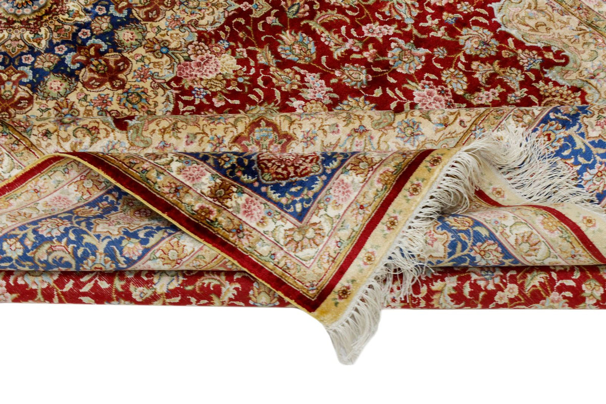 5x8 Red and Blue Turkish Silk Rug