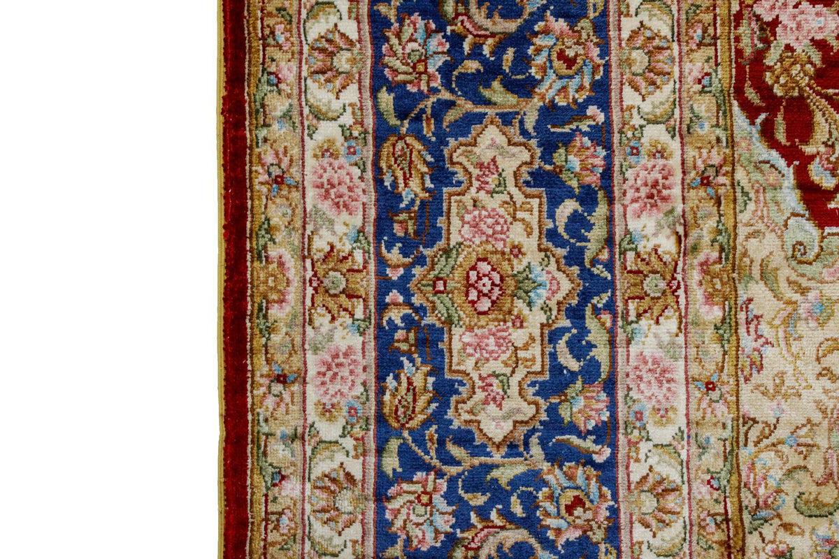 5x8 Red and Blue Turkish Silk Rug