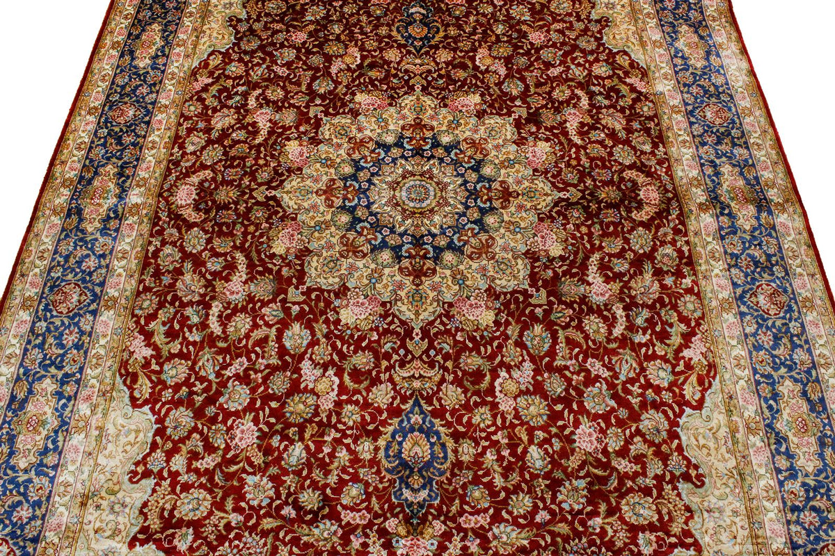 5x8 Red and Blue Turkish Silk Rug