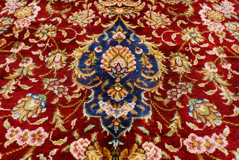 5x8 Red and Blue Turkish Silk Rug