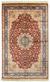 5x8 Red and Blue Turkish Silk Rug