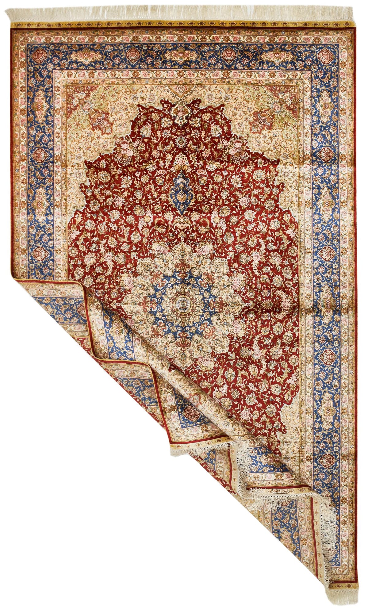 5x8 Red and Blue Turkish Silk Rug