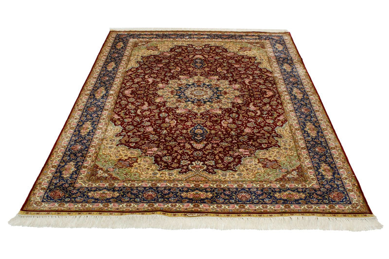 5x8 Red and Blue Turkish Silk Rug