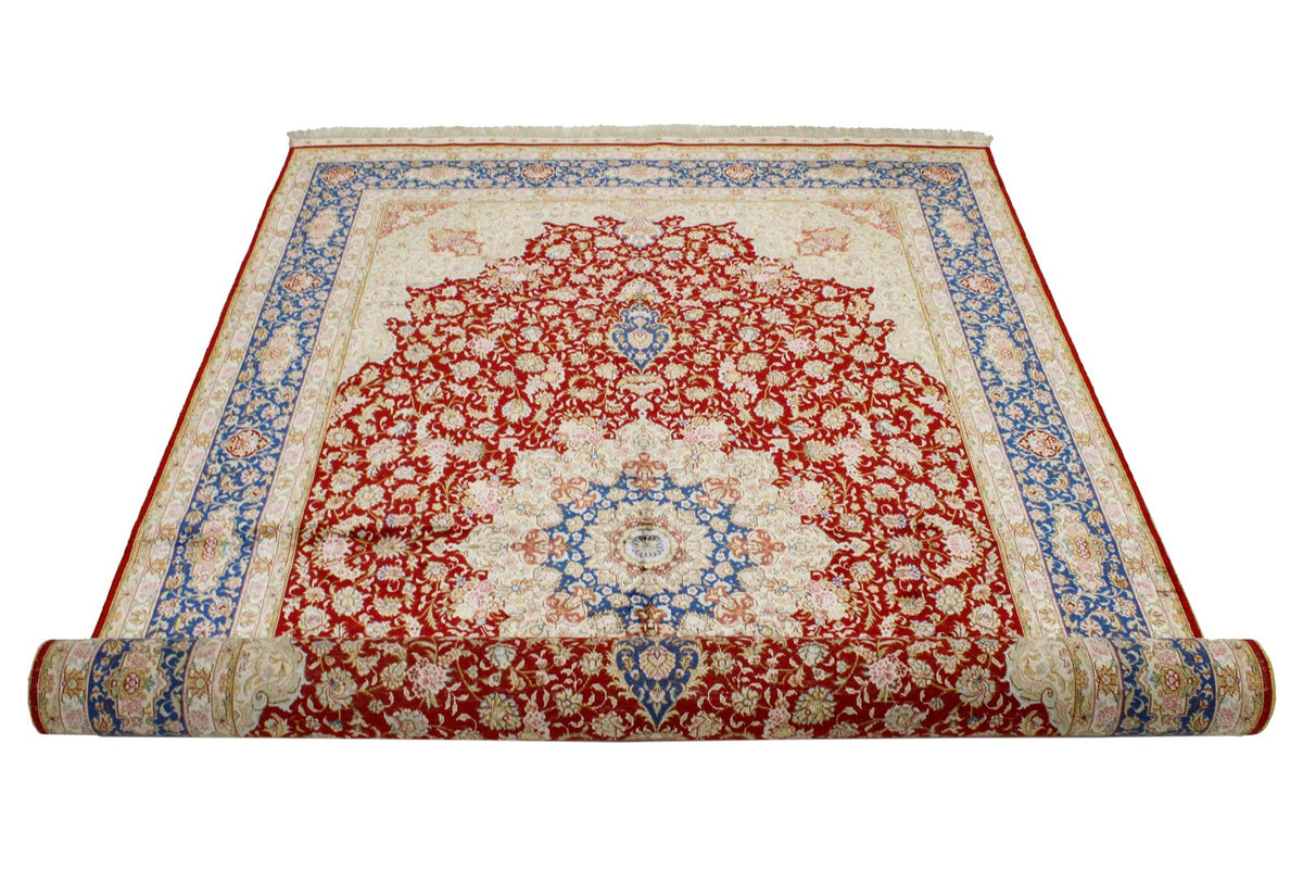 5x8 Red and Blue Turkish Silk Rug